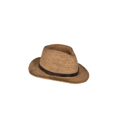 Chapeau en crochet bande en cuir choco bord court - BORSINOA The