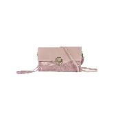Pochette porté travers cuir velours avec rabat irisé et fermoir montgolfière - LONGILUX Rose poudré