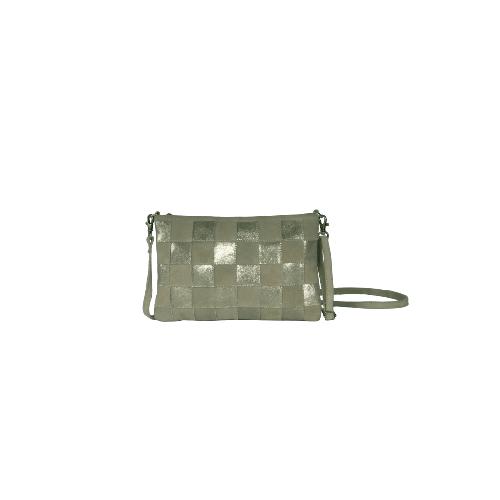 Sac porté travers en cuir irisé effet tressé damier - LUMIERE DAMIER Sauge