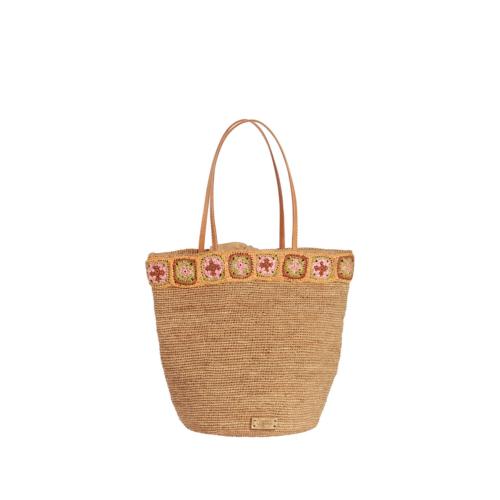 Sac porté épaule avec broderie multicolore en crochet raphia - SIXTIZOA Thé / Multico Pastel 