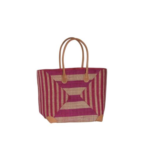 Panier en rabane avec jeu de découpes rayées - KALEIDO  Fuschia