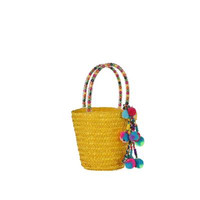 Panier coloré avec pompon et perles de bois - CLOCHETTE Jaune