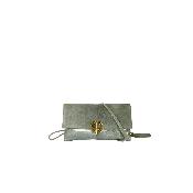 Pochette porté travers cuir velours avec rabat irisé et fermoir montgolfière - LONGILUX Sauge