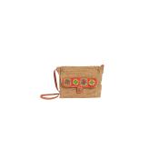 Sac porté travers avec broderie multicolore en raphia crochet - IBIZOA Thé / Multico Vif