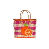 Panier en rabane à carreaux décoré de fruits brodés - JOLIFRUIT Orange