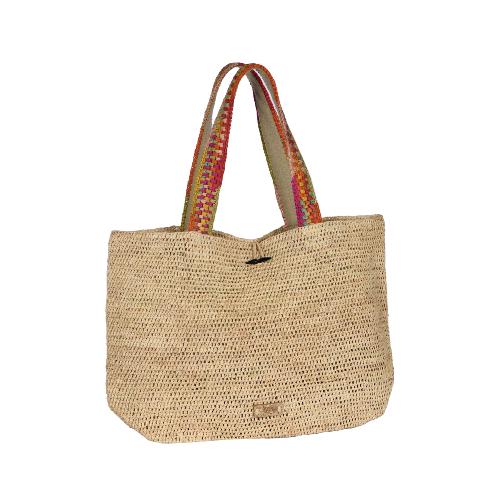 Cabas en crochet de raphia anse crochetée multicolore- KENTICOA Ecru / Multicolore