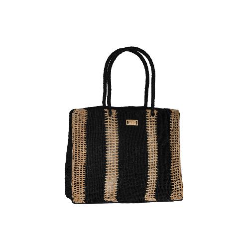 Cabas crochet raphia bande point ajouré - PALISSOA Noir / Thé