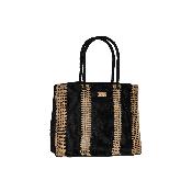 Cabas crochet raphia bande point ajouré - PALISSOA Noir / Thé