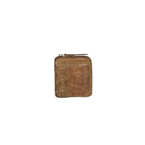 Porte-monnaie japonnais cuir et clous - MIKKI Clouté Olive
