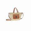 Petit panier naturel tendance double anses cuir avec poche cuir et fermoir montgolfière - BELEVUE Na