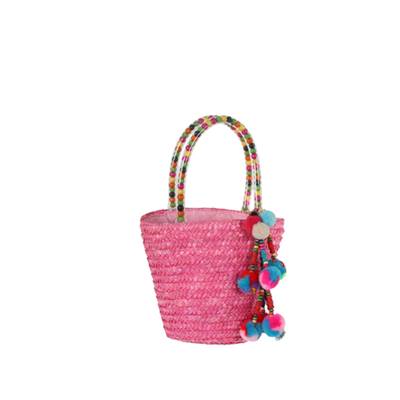 Panier coloré avec pompon et perles de bois - CLOCHETTE Rose