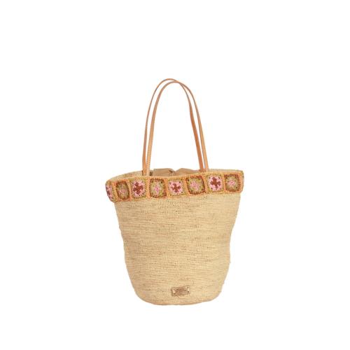 Sac porté épaule avec broderie multicolore en crochet raphia - SIXTIZOA Ecru / Multico Pastel