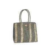 Cabas crochet raphia bande point ajouré - PALISSOA Gris / Ecru