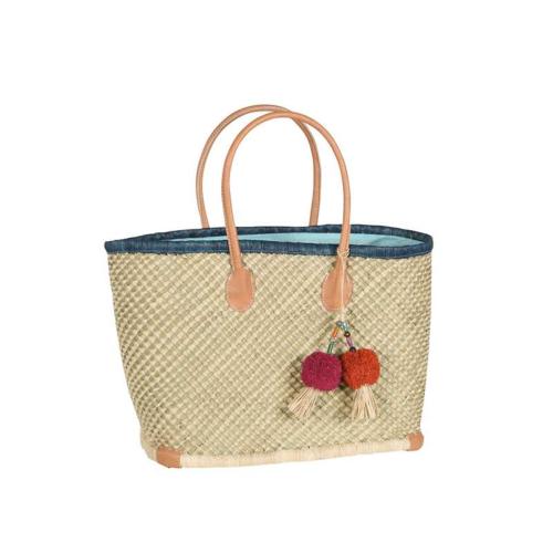 Panier avec bordure colorée - TISSAO- Turquoise Large
