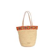 Sac porté épaule avec broderie multicolore en crochet raphia - SIXTIZOA Ecru / Multico Vif