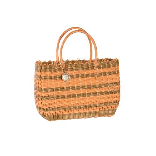 Panier Scoubidou bicolore glamour à rayures - LUXIDOU Pêche Medium