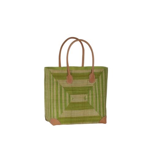 Panier en rabane avec jeu de découpes rayées - KALEIDO  Anis