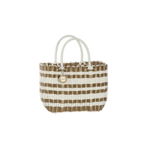 Panier Scoubidou bicolore glamour à rayures - LUXIDOU Blanc Small