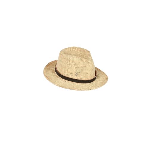 Chapeau en crochet bande en cuir choco bord court - BORSINOA Ecru