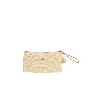 Longue pochette crochet dragonne cuir - LONGISOA Ecru