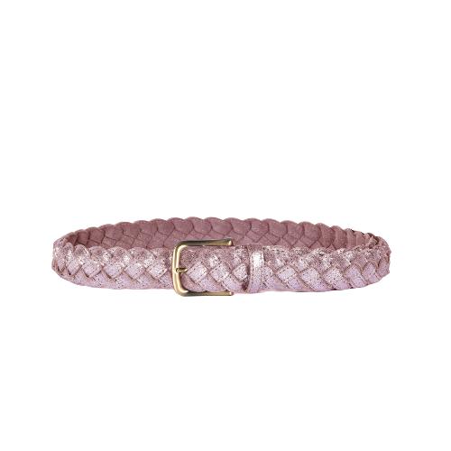 Ceinture tressée cuir irisé - CELESTILUX Rose poudré