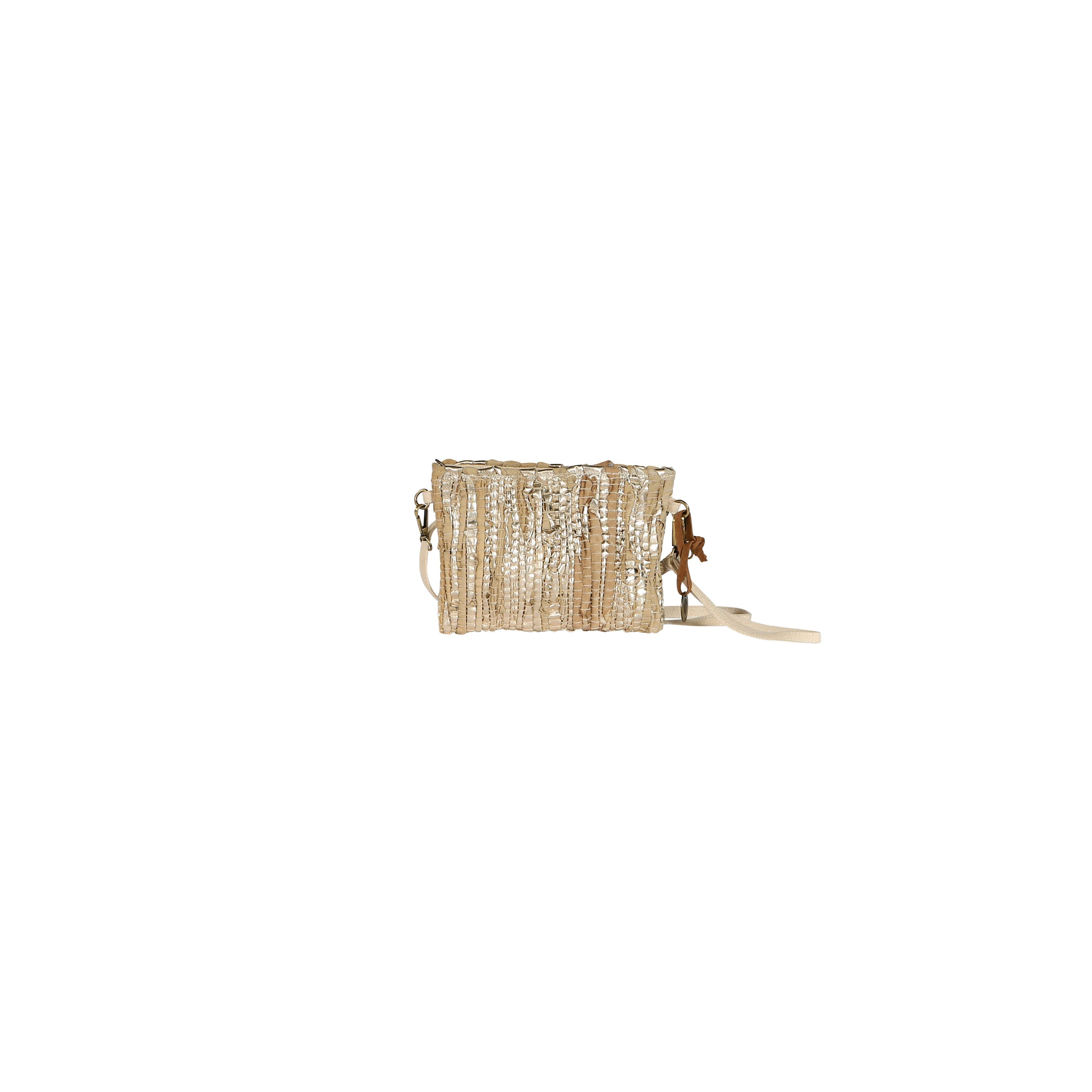 Porté travers tendance en jute et cuir avec bandoulière et dragonne - AMARETTO Argent