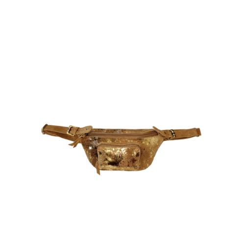 Sac banane cuir velours ultra tendance poche tâche pailleté  - BARBARA Camel