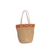 Sac porté épaule avec broderie multicolore en crochet raphia - SIXTIZOA Thé / Multico Vif