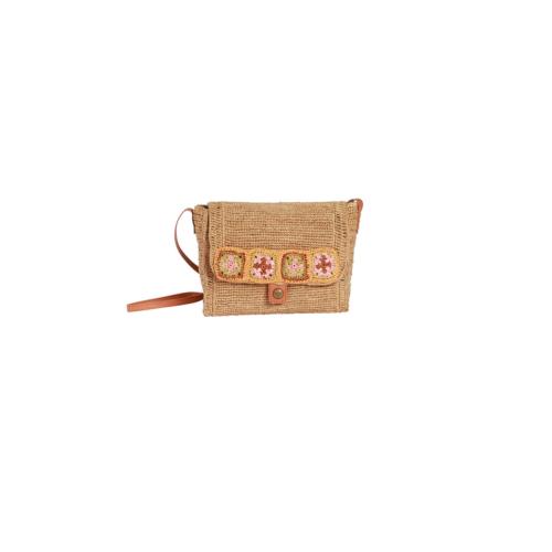 Sac porté travers avec broderie multicolore en raphia crochet - IBIZOA Thé / Multico Pastel 