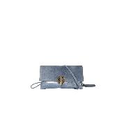 Pochette porté travers cuir velours avec rabat irisé et fermoir montgolfière - LONGILUX Bleu Jean